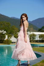 Light Blue Tiered Tulle Maxi Dress H6436