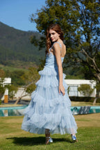 Light Blue Tiered Tulle Maxi Dress H6436