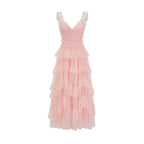 Light Blue Tiered Tulle Maxi Dress H6436