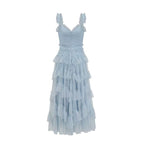 Light Blue Tiered Tulle Maxi Dress H6436