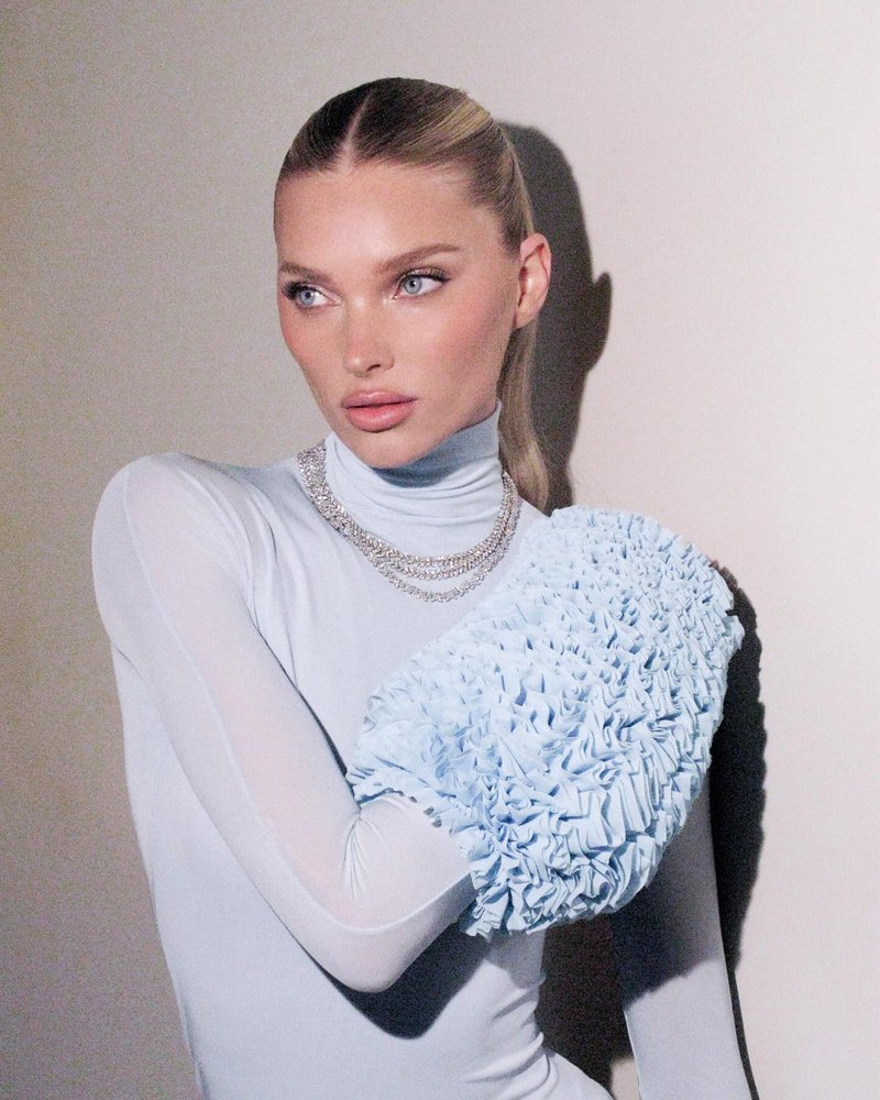 Light Blue Turtleneck Sheath Dress with Faux Fur Cuffs H6427