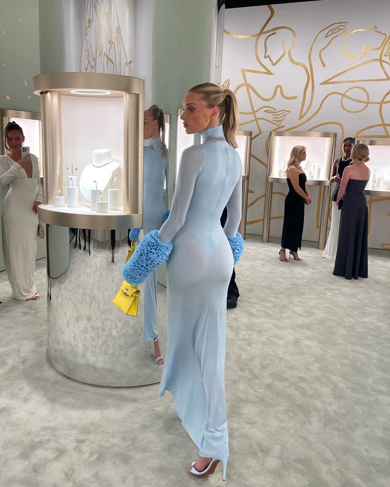 Light Blue Turtleneck Sheath Dress with Faux Fur Cuffs H6427