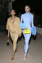 Light Blue Turtleneck Sheath Dress with Faux Fur Cuffs H6427
