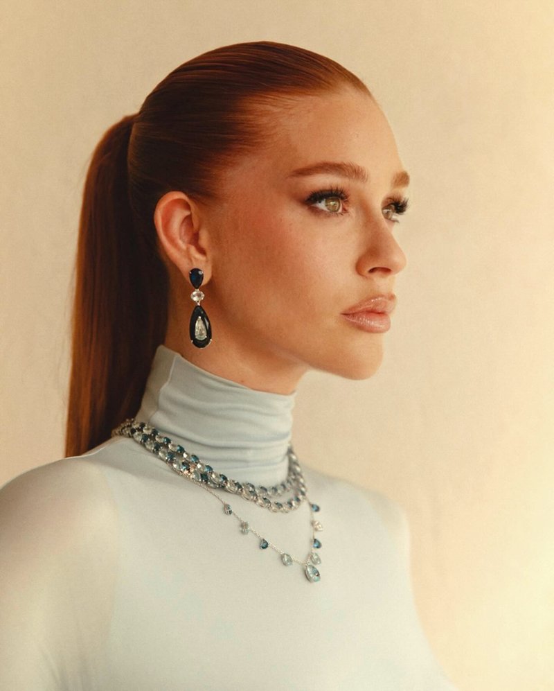 Light Blue Turtleneck Sheath Dress with Faux Fur Cuffs H6427