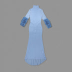 Light Blue Turtleneck Sheath Dress with Faux Fur Cuffs H6427