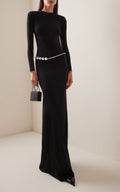 Long Sleeve Crystal Belt Maxi Dress H6132