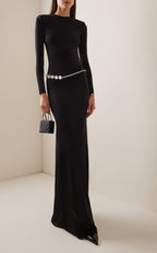 Long Sleeve Crystal Belt Maxi Dress H6132