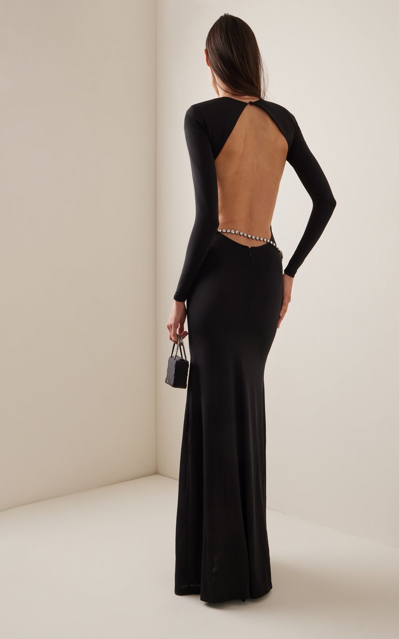 Long Sleeve Crystal Belt Maxi Dress H6132
