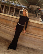 Long Sleeve Crystal Belt Maxi Dress H6132