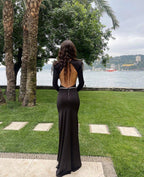 Long Sleeve Crystal Belt Maxi Dress H6132