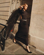 Long Sleeve Crystal Belt Maxi Dress H6132
