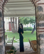 Long Sleeve Crystal Belt Maxi Dress H6132