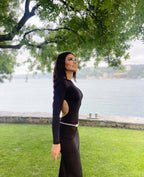 Long Sleeve Crystal Belt Maxi Dress H6132