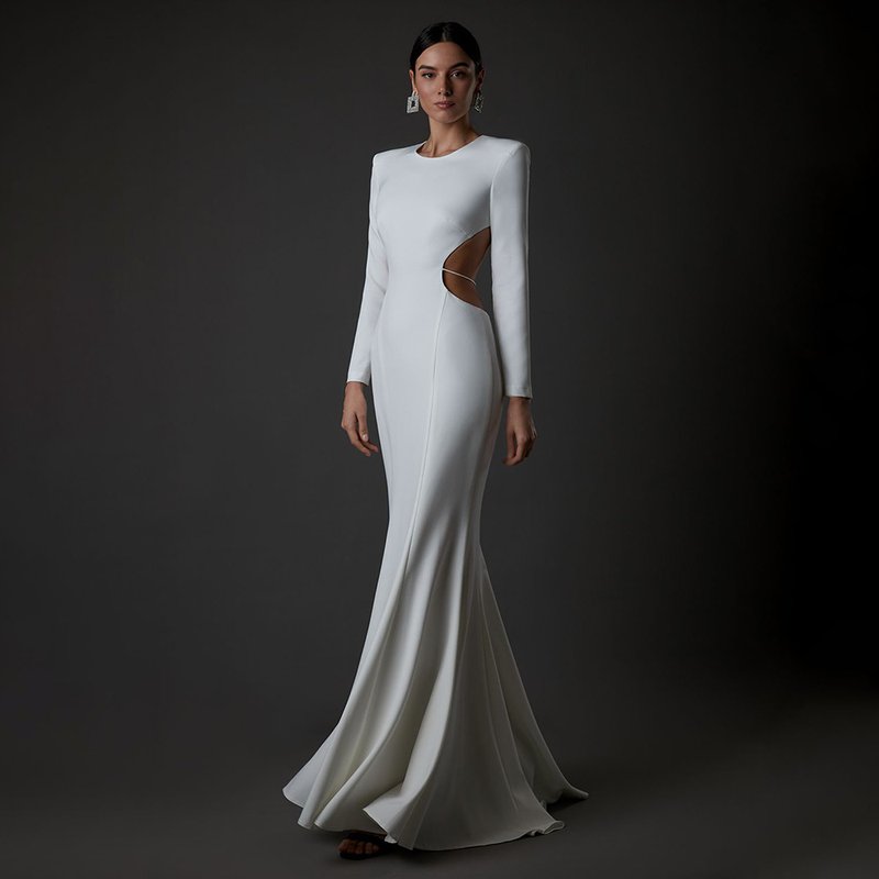 Long Sleeve Cutout Back Mermaid Gown H5463
