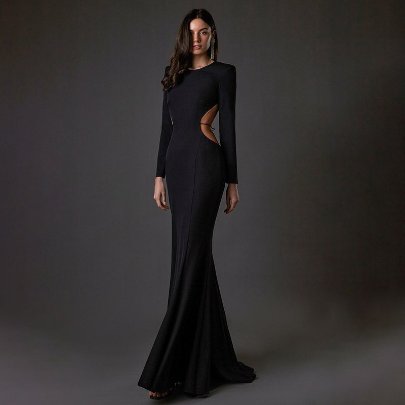 Long Sleeve Cutout Back Mermaid Gown H5463
