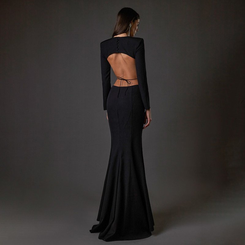 Long Sleeve Cutout Back Mermaid Gown H5463
