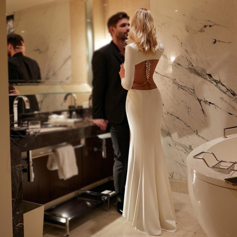 Long Sleeve Cutout Back Mermaid Gown H5463