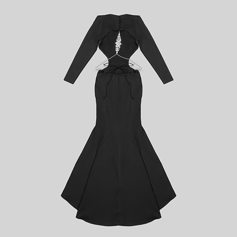 Long Sleeve Cutout Back Mermaid Gown H5463