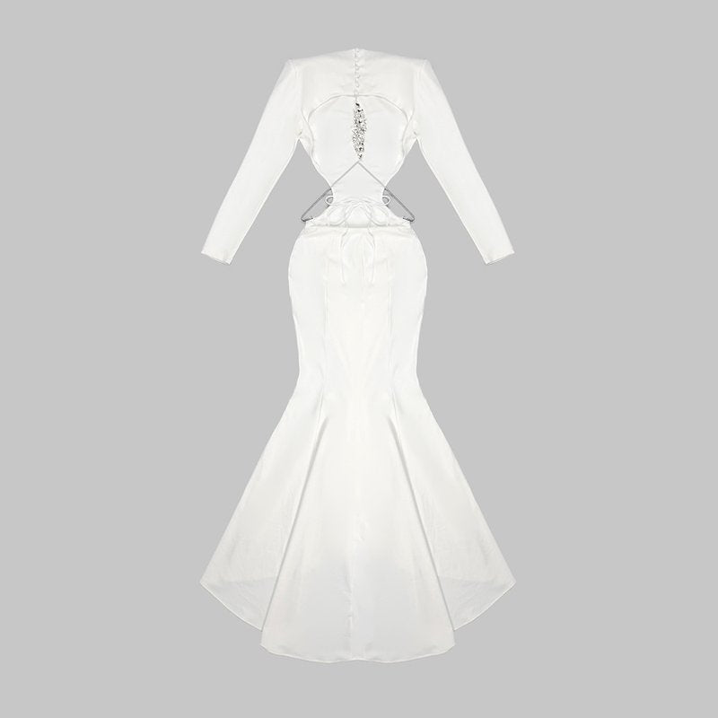 Long Sleeve Cutout Back Mermaid Gown H5463