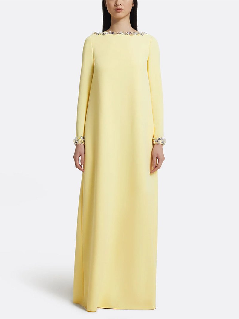 Long Sleeve Embellished Yellow Maxi Dress H6779