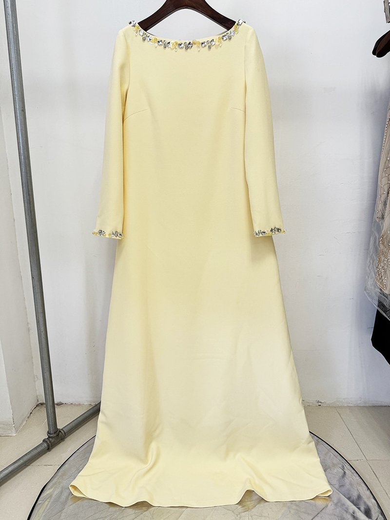 Long Sleeve Embellished Yellow Maxi Dress H6779