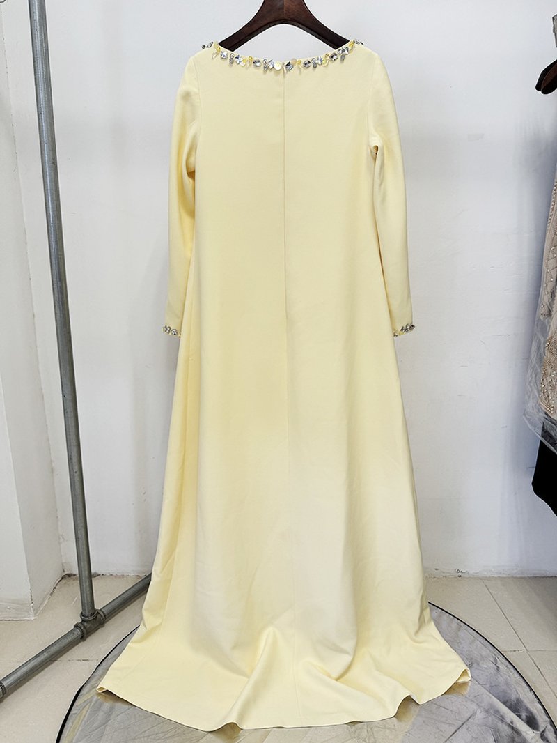 Long Sleeve Embellished Yellow Maxi Dress H6779