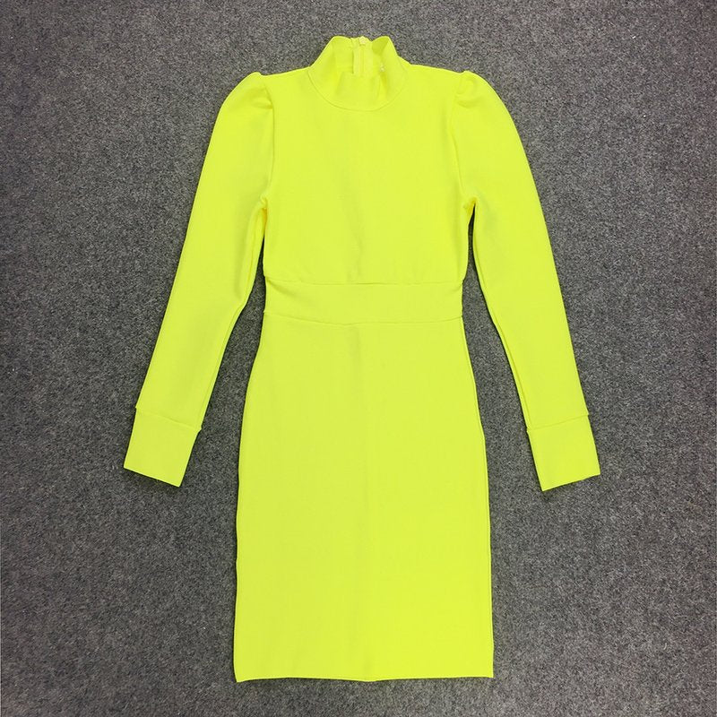 Long Sleeve High Neck Bodycon Dress H3271