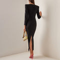 Long Sleeve High Slit Midi Dress H5940