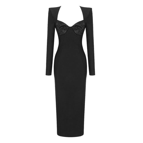 Long Sleeve High Slit Midi Dress H5940