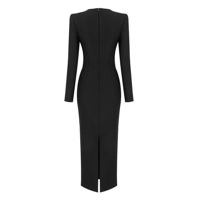 Long Sleeve High Slit Midi Dress H5940