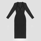 Long Sleeve High Slit Midi Dress H5940