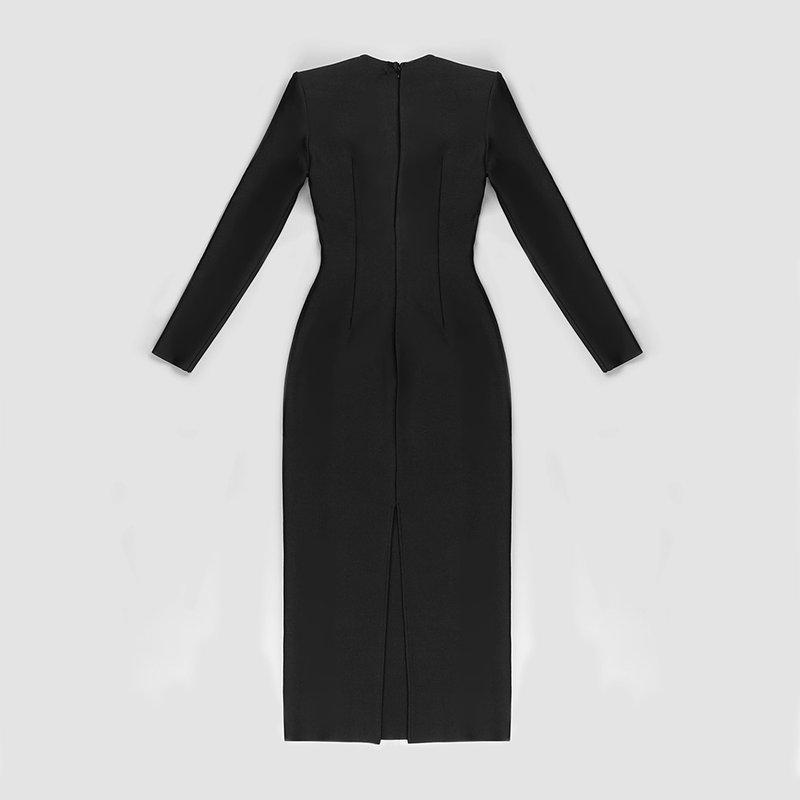 Long Sleeve High Slit Midi Dress H5940