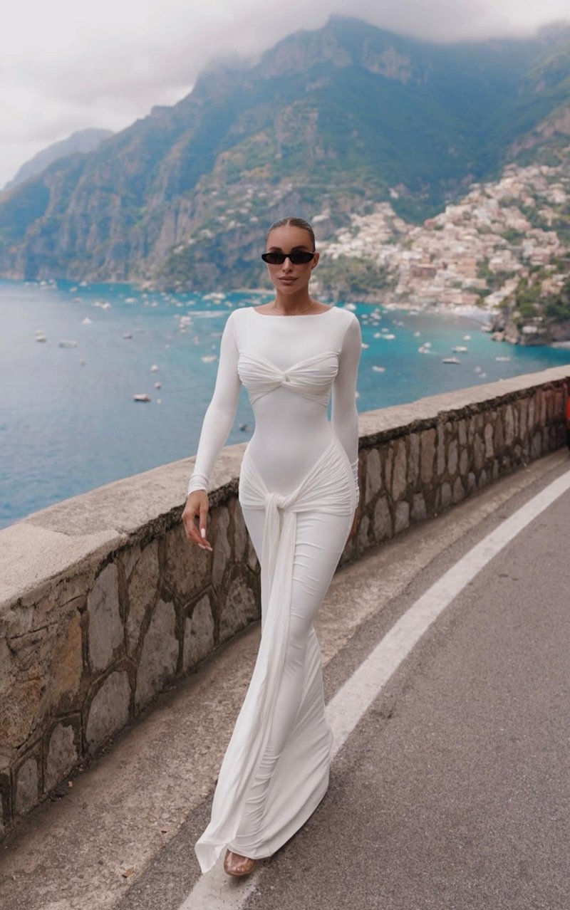 Long Sleeve Knot Front Maxi Dress H6507