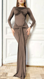 Long Sleeve Knot Front Maxi Dress H6507