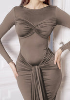 Long Sleeve Knot Front Maxi Dress H6507