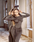 Long Sleeve Knot Front Maxi Dress H6507