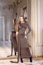 Long Sleeve Knot Front Maxi Dress H6507