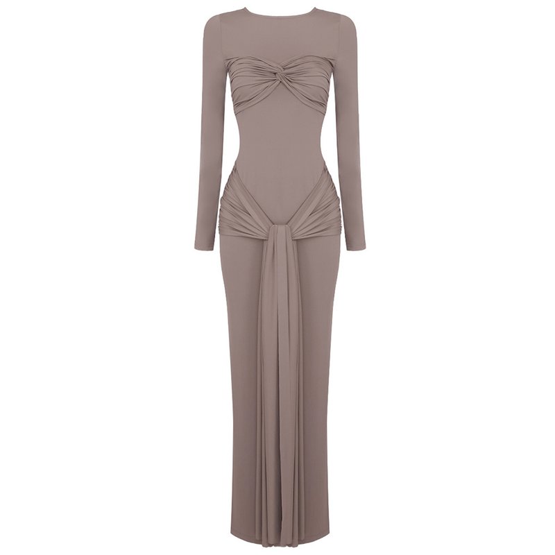 Long Sleeve Knot Front Maxi Dress H6507