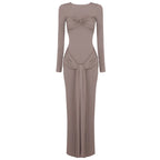 Long Sleeve Knot Front Maxi Dress H6507