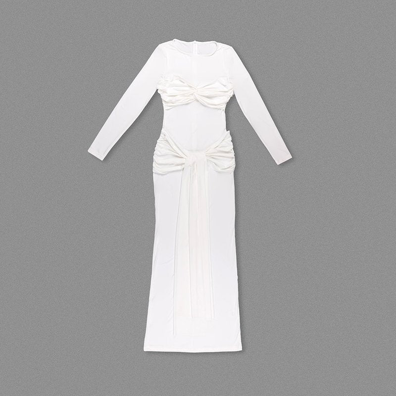 Long Sleeve Knot Front Maxi Dress H6507