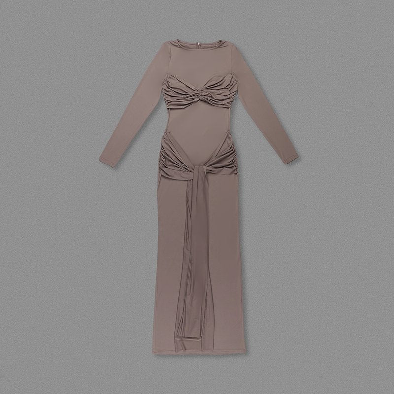 Long Sleeve Knot Front Maxi Dress H6507