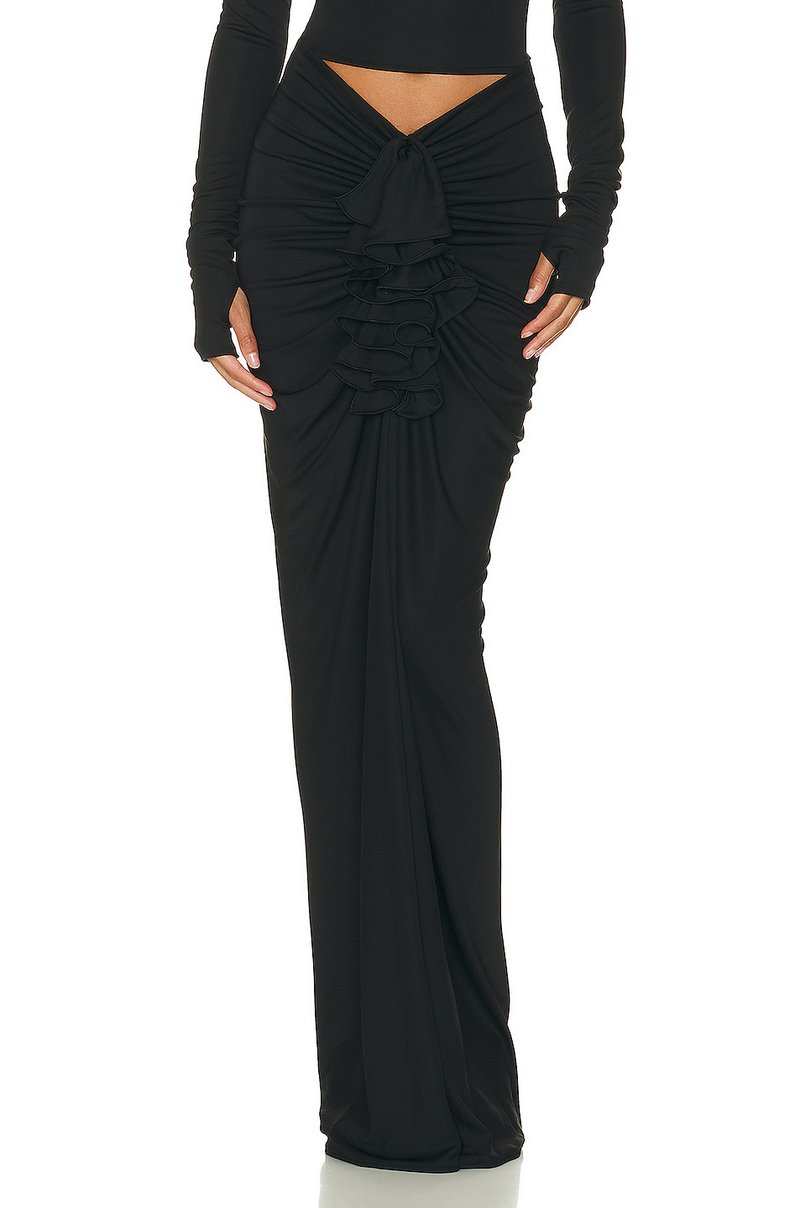 Long Sleeve Ruched Black Bodycon Dress H6168