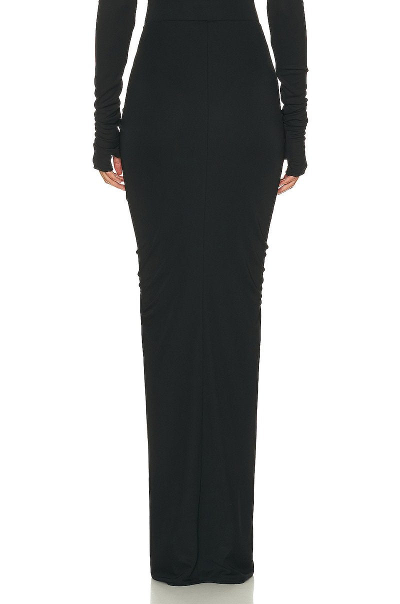 Long Sleeve Ruched Black Bodycon Dress H6168