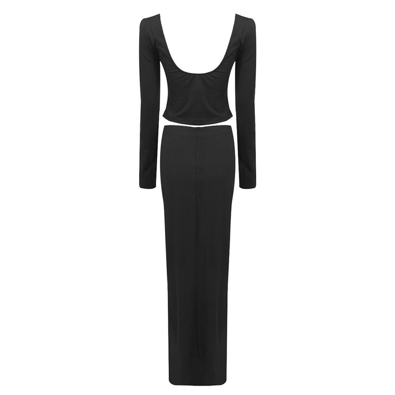 Long Sleeve Ruched Black Bodycon Dress H6168