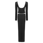 Long Sleeve Ruched Black Bodycon Dress H6168
