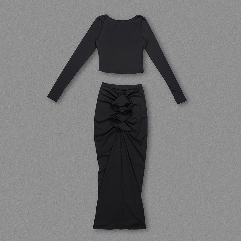 Long Sleeve Ruched Black Bodycon Dress H6168