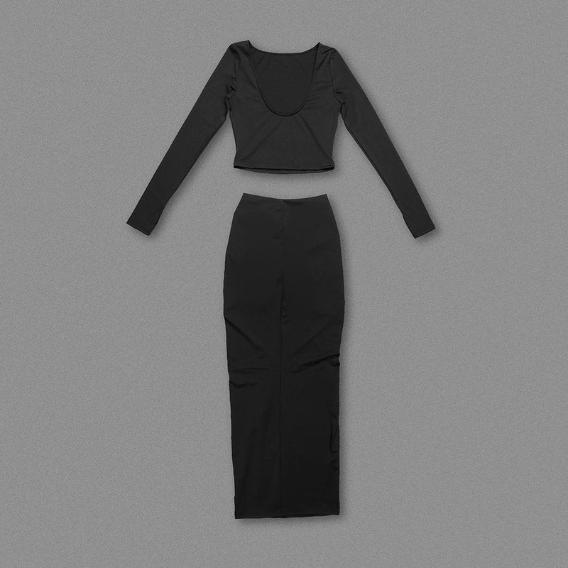 Long Sleeve Ruched Black Bodycon Dress H6168