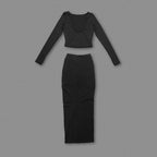 Long Sleeve Ruched Black Bodycon Dress H6168