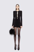 Long Sleeve Ruched Black Mini Dress H6660