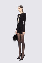 Long Sleeve Ruched Black Mini Dress H6660